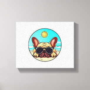 Frenchie Genieten Strand Canvas Afdruk