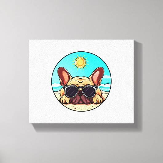 Frenchie Genieten Strand Canvas Afdruk (Voorkant)