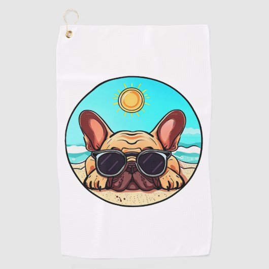 Frenchie Genieten Strand Golfhanddoek (Voorkant)