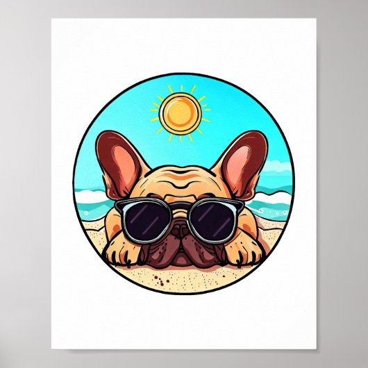 Frenchie Genieten Strand Poster (Voorkant)