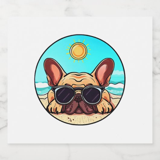 Frenchie Genieten Strand Sparkling Wijnetiket (Enkel label)