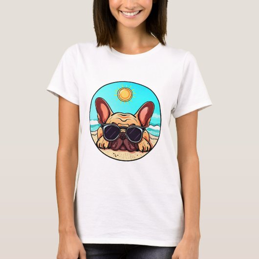 Frenchie Genieten Strand T-shirt (Voorkant)