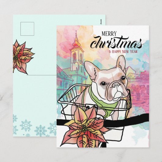 Frenchie gepersonaliseerd voor Kerstmis en Nieuwja Feestdagenkaart (Voorkant / Achterkant)