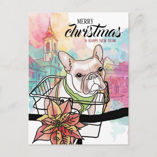 Frenchie gepersonaliseerd voor Kerstmis en Nieuwja Feestdagenkaart (Voorkant)