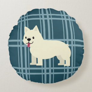 Frenchie geruit blauw rond kussen