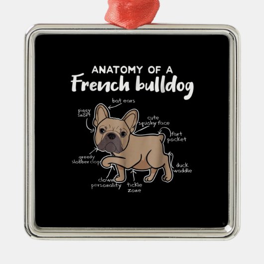 Frenchie Gift | Anatomie van een Franse bulledog G Metalen Ornament (Voorkant)