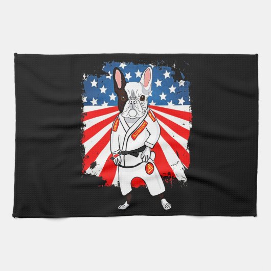 Frenchie Gift | Cute French Bulldog USA Flag Theedoek (Horizontaal)