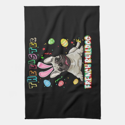 Frenchie Gift | Paasfrank Bulldog Bunny Theedoek (Verticaal)