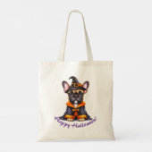 Frenchie Halloween Paarse Jas Heksenhoed Tote Bag (Achterkant)