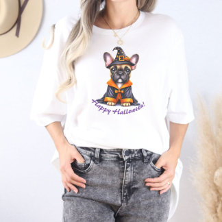 Frenchie Halloween Paarse Jas Heksenhoed Tri-Blend Shirt
