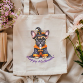 Frenchie Halloween Purple Robe Witchy Hat Tote Bag