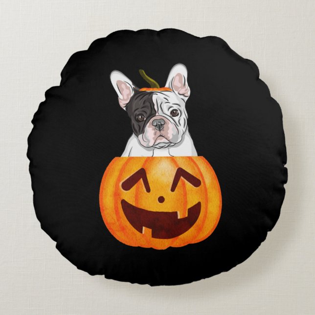 Frenchie Halloween Rond Kussen (Voorkant)