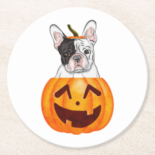 Frenchie Halloween Ronde Kartonnen Onderzetter