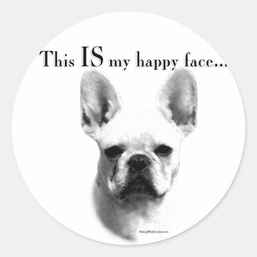 Frenchie Happy Face Ronde Sticker (Voorkant)