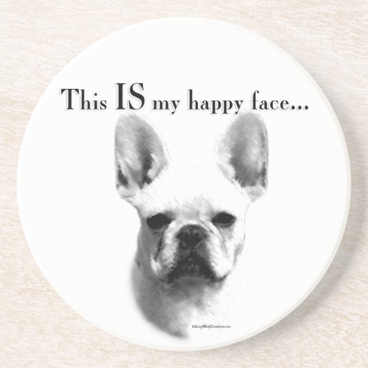 Frenchie Happy Face Zandsteen Onderzetter (Voorkant)
