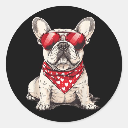 Frenchie Heart Bandana Cool Franse Bulldog Lover V Ronde Sticker (Voorkant)