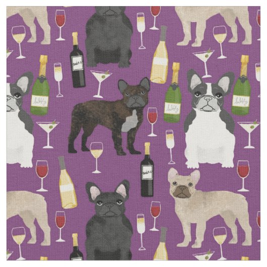 Frenchie-hond en paars van wijn stof (Close Up)