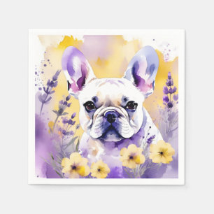 Frenchie hondenportret met wilde bloemen servet