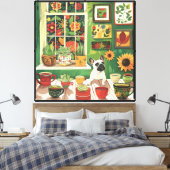 Frenchie in Boho Garden Theetuin Canvas Afdruk (Insitu (Slaapkamer))