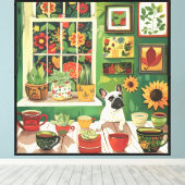 Frenchie in Boho Garden Theetuin Canvas Afdruk (Insitu (Houten vloer))