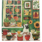 Frenchie in Boho Garden Theetuin Douchegordijn (Voorkant)
