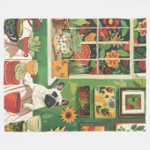 Frenchie in Boho Garden Theetuin Fleece Deken (Voorkant (Horizontaal))