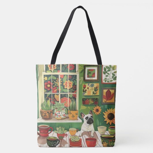 Frenchie in Boho Garden Theetuin Tote Bag (Voorkant)
