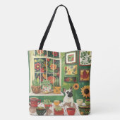 Frenchie in Boho Garden Theetuin Tote Bag (Achterkant)