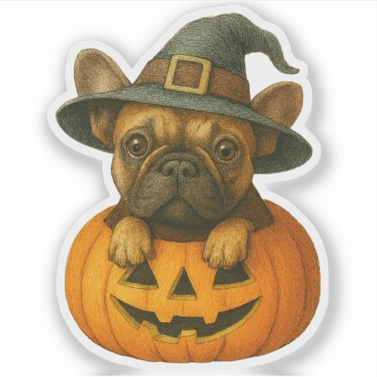 Frenchie in Pumpkin Sticker (Voorkant)