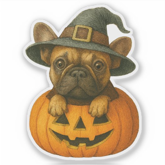 Frenchie in Pumpkin Sticker (Voorkant)