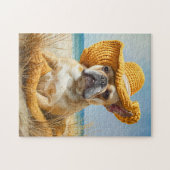 Frenchie In Summer Beach Hat Legpuzzel (Horizontaal)