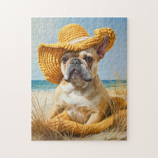 Frenchie In Summer Beach Hat Legpuzzel (Verticaal)