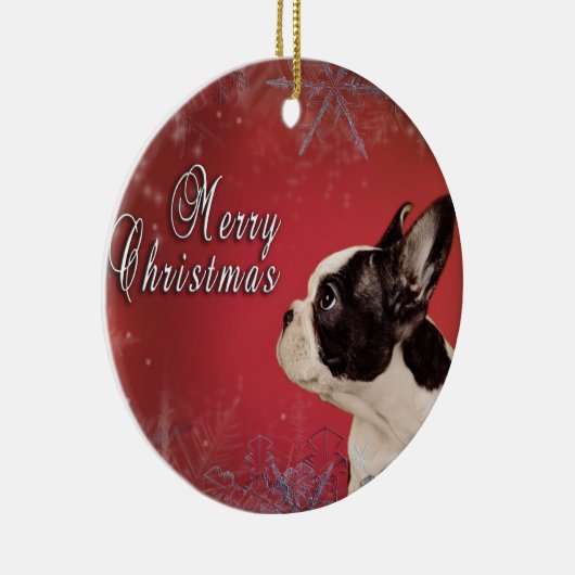 Frenchie-kerstkaart Keramisch Ornament (Rechts)