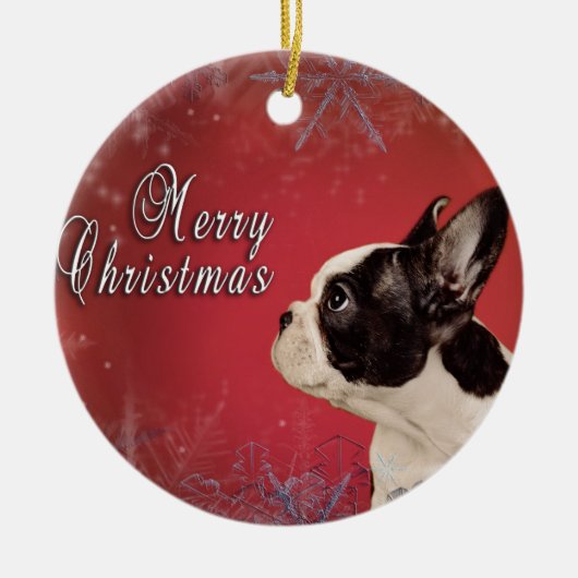 Frenchie-kerstkaart Keramisch Ornament (Voorkant)
