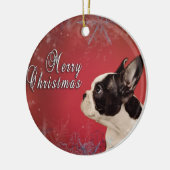 Frenchie-kerstkaart Keramisch Ornament (Links)