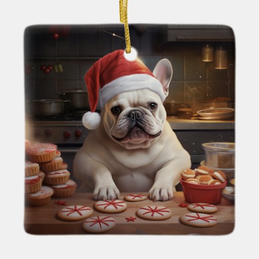 Frenchie Kerstkoekjes Feestelijke vakantie Keramisch Ornament (Voorkant)