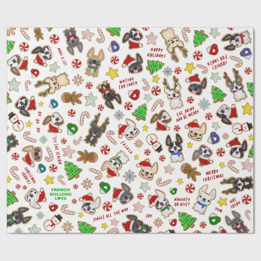 Frenchie-kerstkoekjes Verpakkingspapier Cadeaupapier (Vlak)