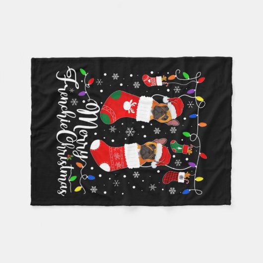 Frenchie Kerstmis Franse Bulldog Xmas Party 1 Fleece Deken (Voorkant (Horizontaal))