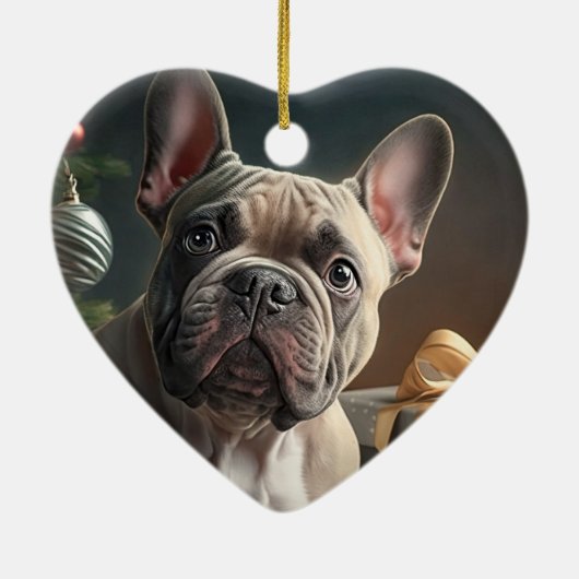 Frenchie Kerstmis Keramisch Ornament (Achterkant)