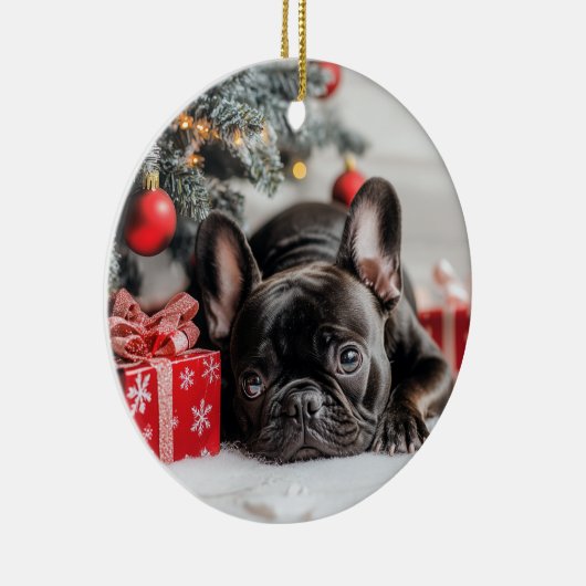 Frenchie Kerstmis Keramisch Ornament (Rechts)