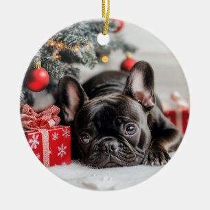 Frenchie Kerstmis Keramisch Ornament