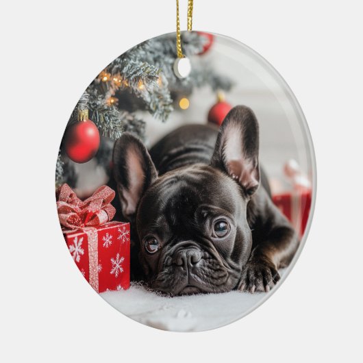 Frenchie Kerstmis Keramisch Ornament (Links)