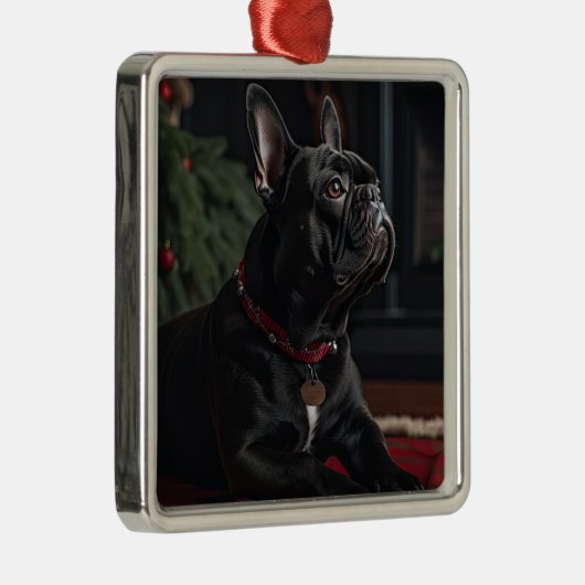 Frenchie Kerstmis Metalen Ornament (Rechts)