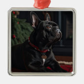 Frenchie Kerstmis Metalen Ornament (Voorkant)