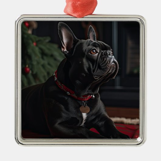 Frenchie Kerstmis Metalen Ornament (Voorkant)