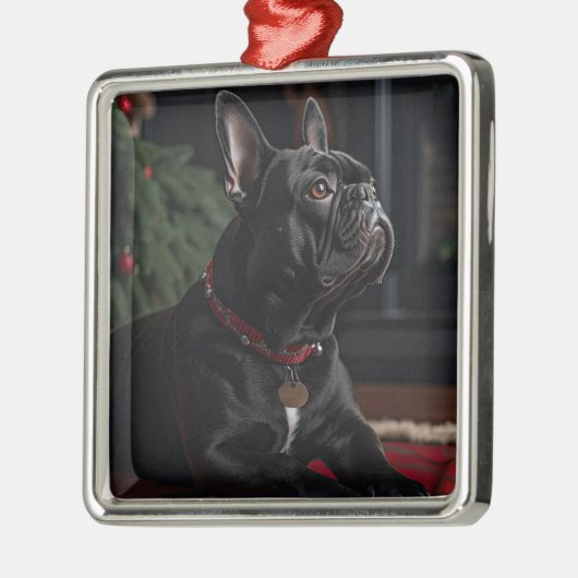 Frenchie Kerstmis Metalen Ornament (Links)
