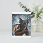 Frenchie krijgt een Slotknuffel. Briefkaart (Staand voorkant)