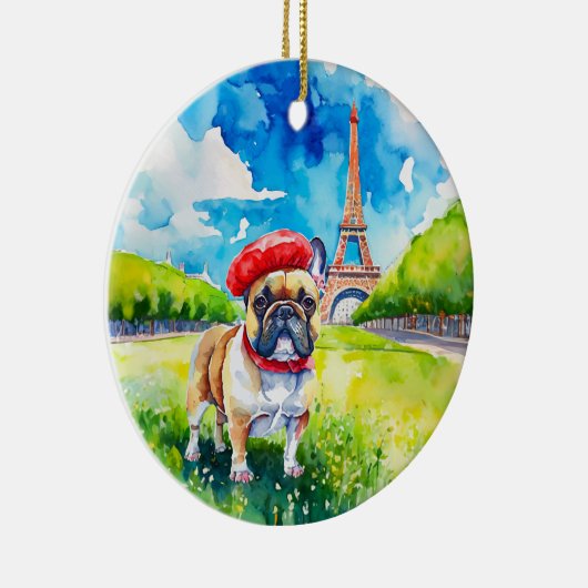 Frenchie Kust Waterverf Eiffeltoren Parijs Keramisch Ornament (Rechts)