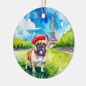Frenchie Kust Waterverf Eiffeltoren Parijs Keramisch Ornament (Links)