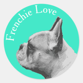 Frenchie Love | Aqua Colour Ronde Sticker